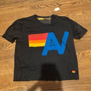 Aviator Nation Dark Grey Black Short Sleeve Tee with Graphic Design Size Small